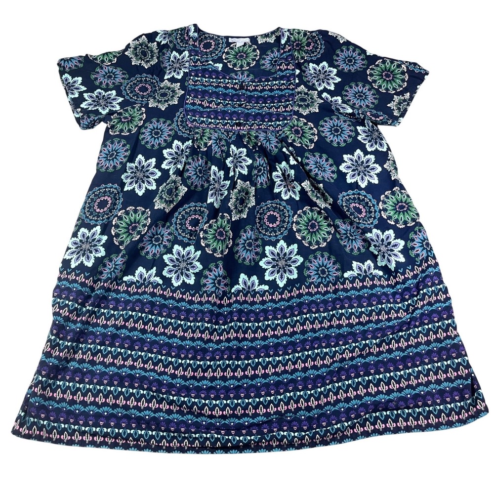 Only Necessities Blue Floral Medallion Cotton Muumuu Lounger House Dress Size 3X